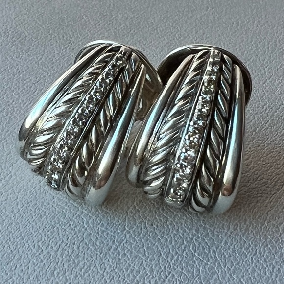 DAVID YURMAN DIAMOND 925 STERLING & 18K YELLOW GOLD SHRIMP EARRINGS OMEGA LOCKS - Picture 10 of 16